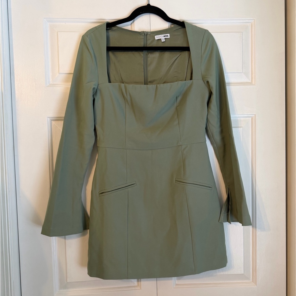 Fashion Nova Olive Long Sleeve Dress